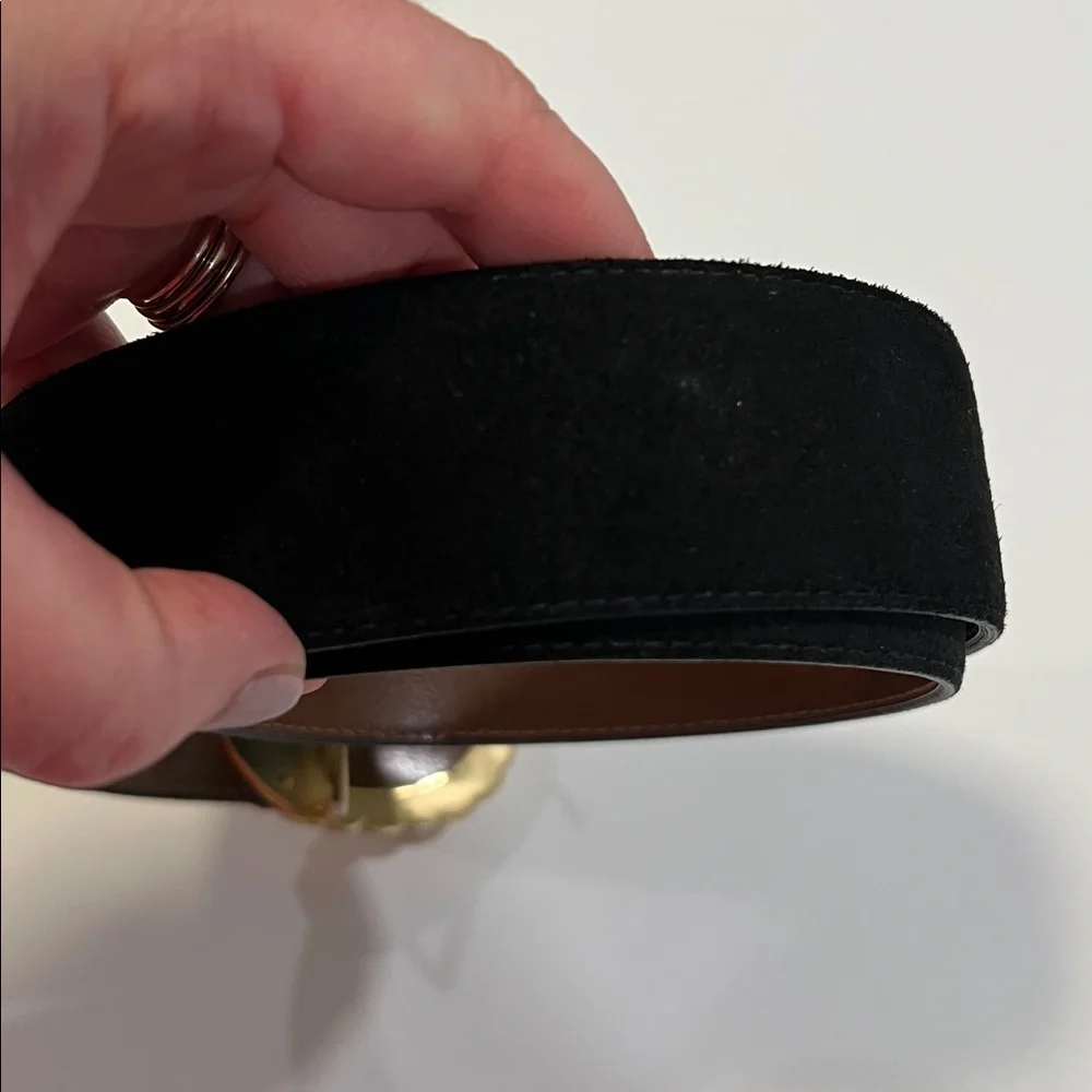 CIPRIANI - black pig suede belt, gold buckle, vintage, L